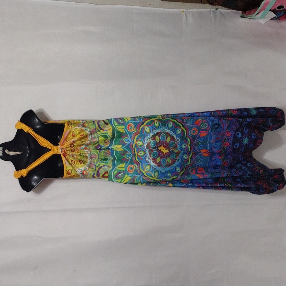 Colorful Boho Drop Crotch Harem Jumpsuit Womens Racerback Festival Yoga Romper L - Picture 8 of 12